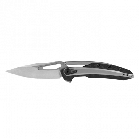 Zero Tolerance – 0990 – Drop Point Flipper Knife – CPM-20CV Carbon Fiber with Steel Overlay- Black