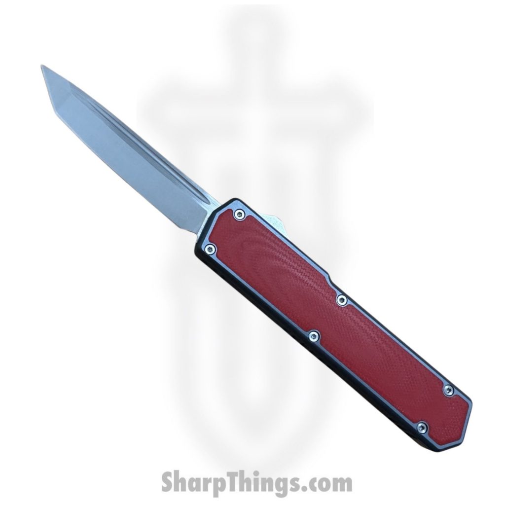 TAKCOM – Vigor-V2-GR – Vigor V2 OTF – Automatic Knife – Satin 154CM – Tanto – Gray w Red G-10