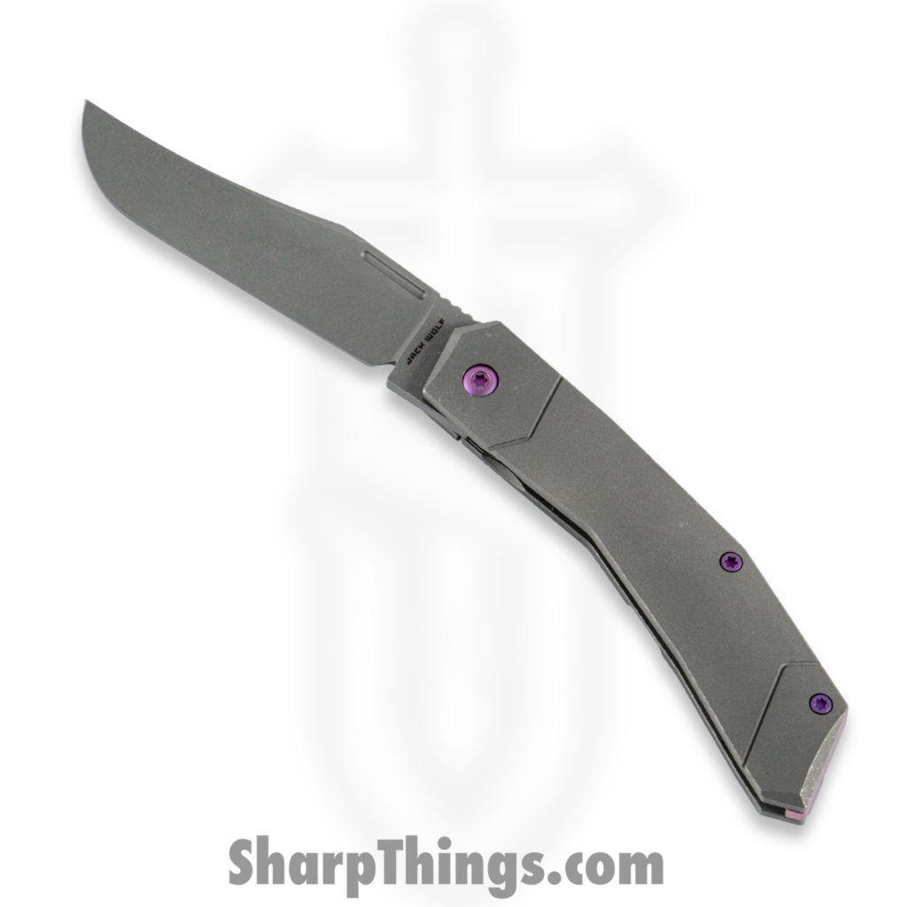 Jack Wolf Knives – BIONI-01-TI-STNWSH – Bionic Jack – Folding Knife – S90V Stonewash Clip Point – Titanium – Stonewash Purple