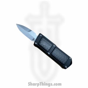 TakCom – Stubby-DE-ST – Stubby – OTF Auto – 154CM Stonewash Bayonet – 6061-T6 Aluminum w CF Inlay – Black