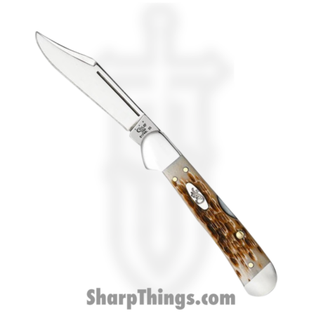 Case Cutlery – CA00133 – Mini CopperLock – Folding Knife – Tru-Sharp™ Stainless Polished Clip Point – Peach Seed Jig Amber Bone – Brown