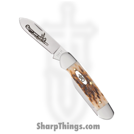 Case Cutlery – CA00263 – Canoe – Folding Knife – Tru-Sharp™ Stainless Polished Spear/Pen – Peach Seed Jig Amber Bone – Brown