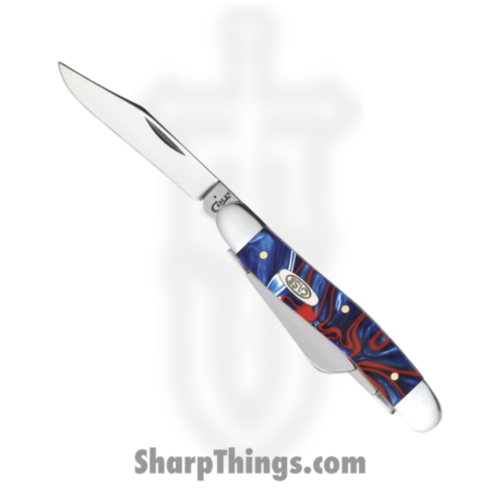 Case Cutlery – CA11201 – Medium Stockman – Folding Knife – Tru-Sharp™ Stainless Polished Clip/Sheepfoot/Spey – Kirinite – Red White Blue